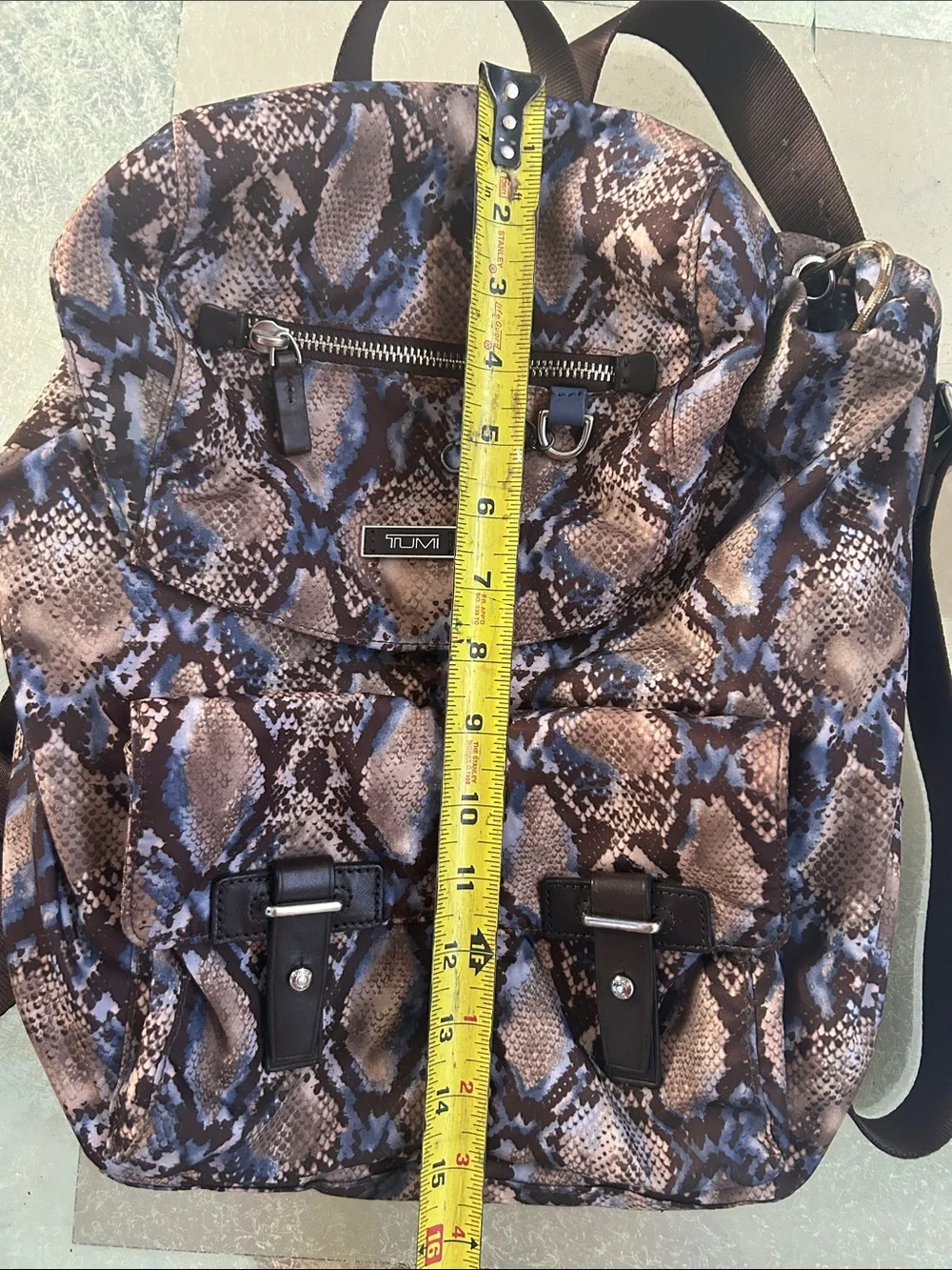 Tumi Snake-Print Backpack in Brown and Blue